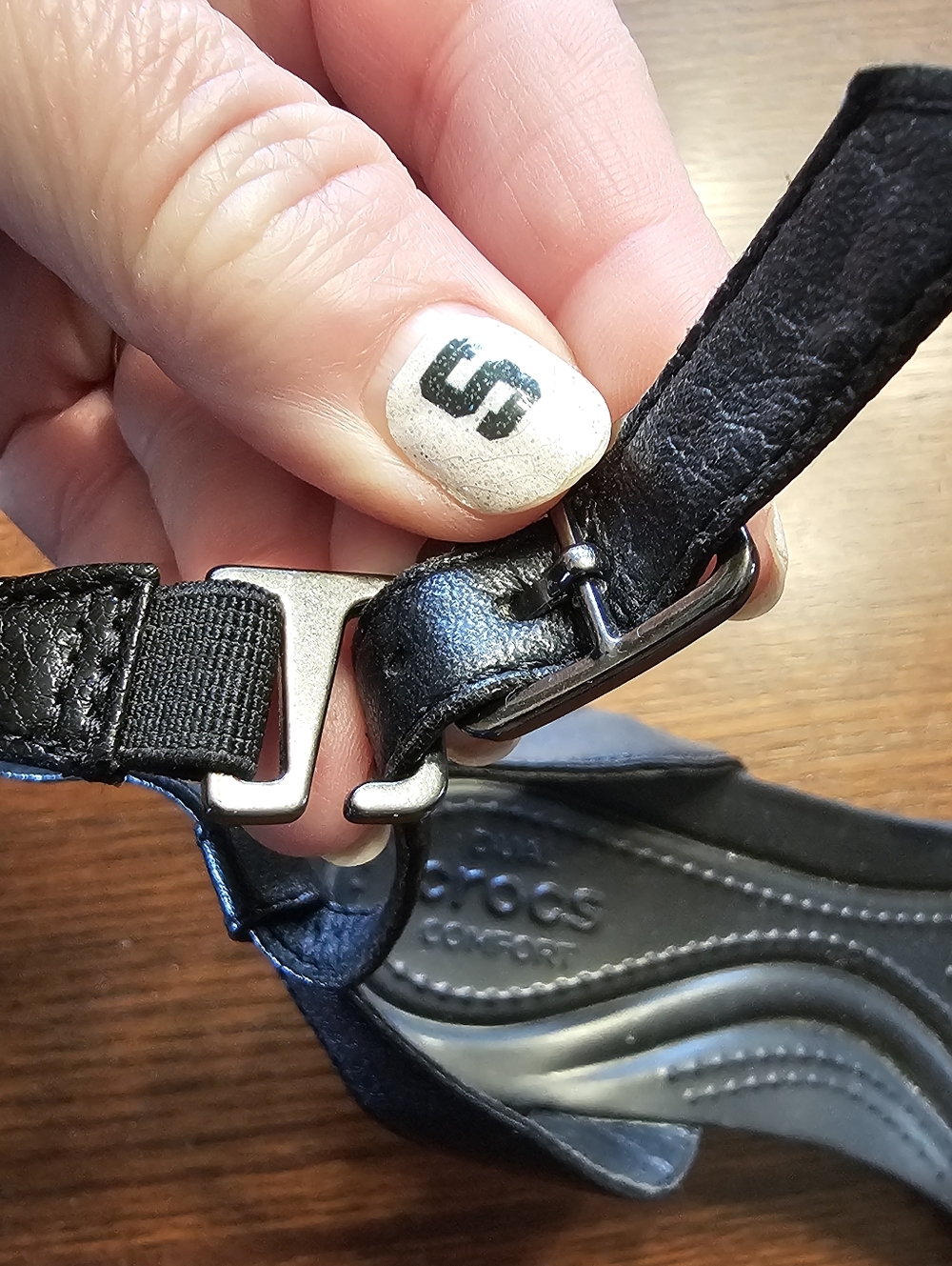 Crocs LeighAnn Black Ankle Strap Wedges Size 8 - Picture 10 of 16